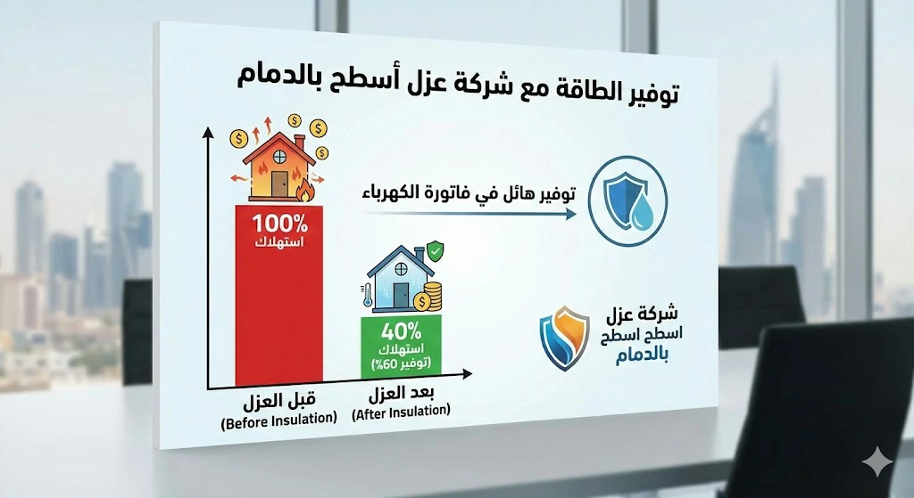 رسم بياني يوضح توفير الطاقة بعد استخدام خدمات شركة عزل اسطح بالدمام