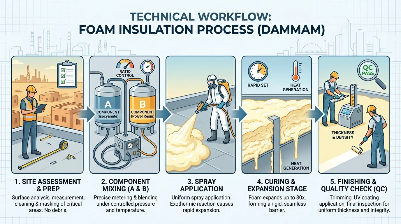 شرح شركة عزل فوم بالدمام لخطوات العمل الفنية